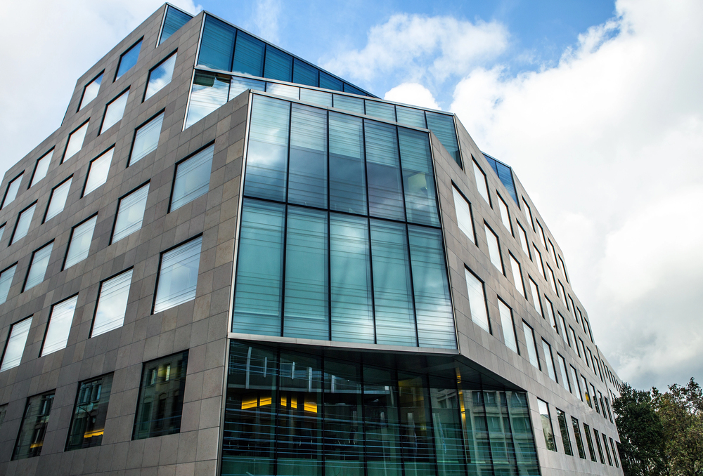 An exterior of a modern commercial building